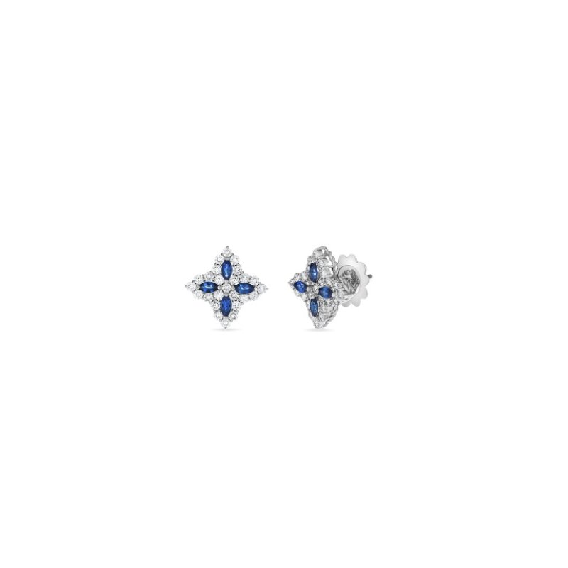 Roberto Coin 18 Karat White Gold Venetian Princess Flower 0.65 Ct Sapphire And 1.01 Ct Diamond Earrings