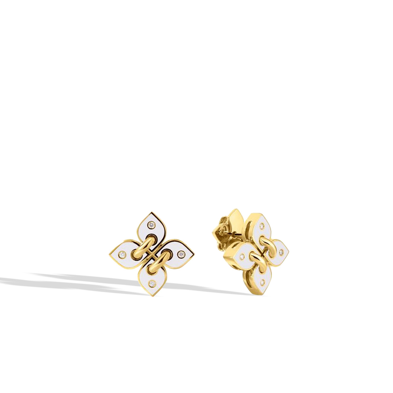 Roberto Coin 18 Karat Yellow Venetian Princess Filo White Enamel Diamond 0.06 Ct Earrings