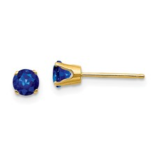 14 Karat Yellow Gold 4.0 Mm Round Cut Sapphire Stud Earrings