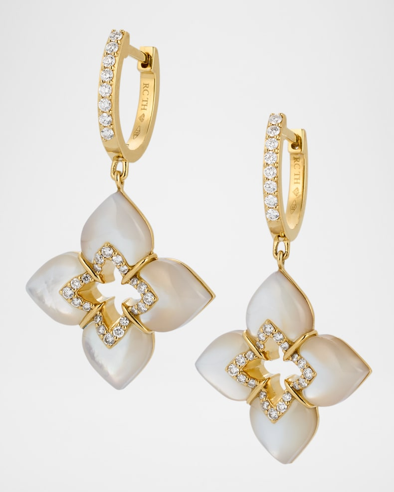 Roberto Coin 18 Karat Yellow Gold Venetian Princess Mother Of Pearl And Diamond 0.30 Ct Dangle Earrings