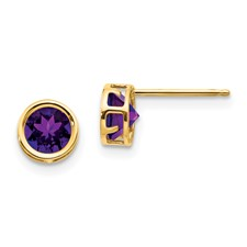 14 Karat Yellow Gold 5.0 mm Amethyst Bezel Set Studs