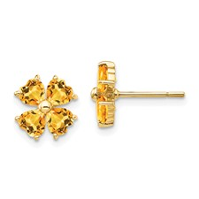 14 Karat Yellow Gold Citrine Flower Stud Earrings
