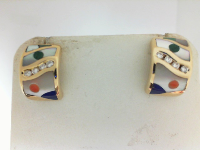 Estate14K Yellow Gold  Gemstone & diamond Inlay  (AS IS)
Mother of Pearl ,Coral, lapis,Malachite