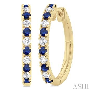 10 Karat Yellow Gold 1.80 Mm Sapphire And 0.25 Ct Diamond Hoop Earrings