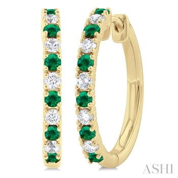 10 Karat Yellow Gold 1.80 Mm Emerald And 0.25 Ct Diamond Hoop Earrings