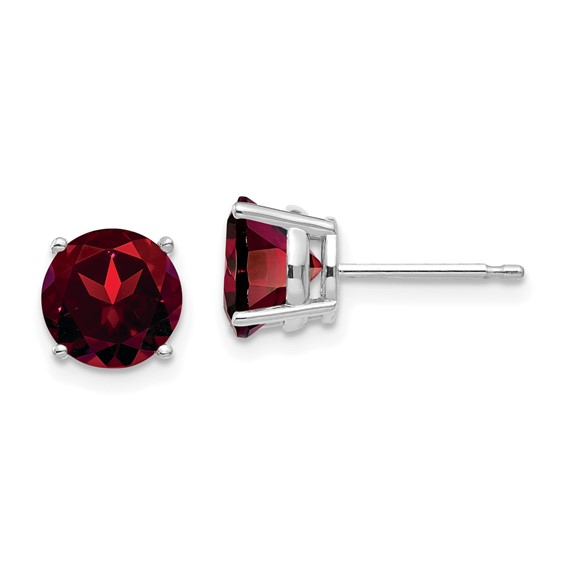 14 Karat White Gold  7 mm Round Garnet Stud Earrings