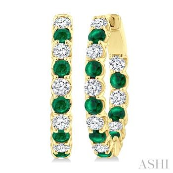 14 Karat Yellow Gold 2.5 mm Emerald And 1.00 cts Diamond Inside Out Hoops