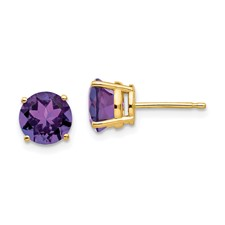 14 Karat Yellow Gold 7.0 mm Round Amethyst Stud Earrings