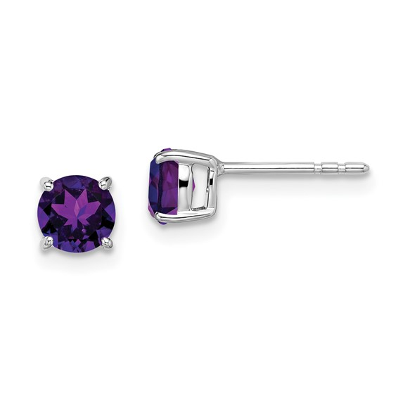 14 Karat White Gold 5.0 Round Amethyst Stud Earrings