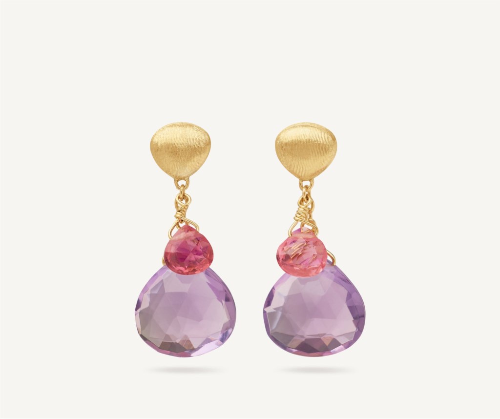 Marco Bicego 18 Karat Yellow Gold Paradise Amethyst And Pink Tourmaline Drop Earrings