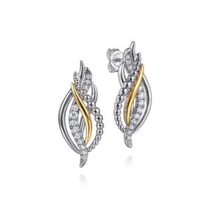 Gabriel & Co 14 Karat Yellow Gold And Sterling Silver Bujukan Multi Rows 0.50 ct White Sapphire Earrings