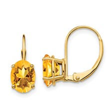 14 Karar Yellow Gold 8 X 6 Oval Citrine Leverbacks Earrings