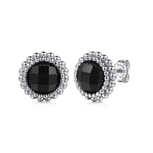 Gabriel & Co Sterling Silver Onyx Bujukan Round Shape Stud Earrings