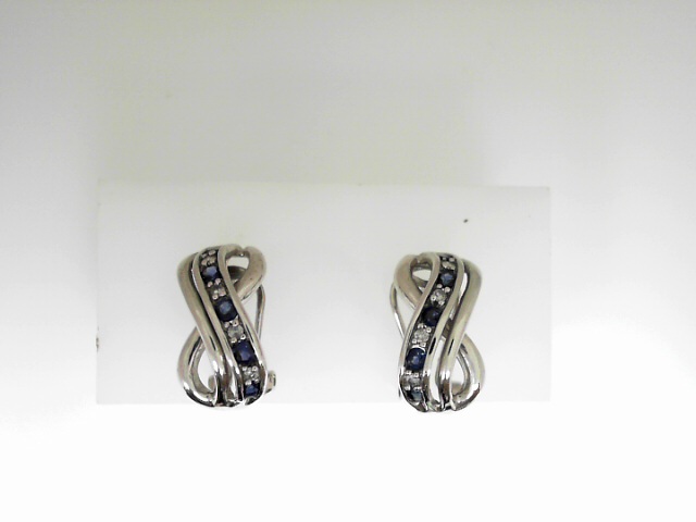 Estate  White Gold 14 Karat Earrings With Sapphires & Diamonds