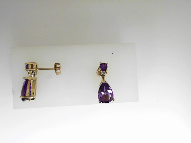 Estate  Yellow Gold 10 Karat Amethyst Earrings With Diamond Accent