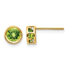 14 Karat Yellow Gold 5.0 Round Peridot Bezel Set Studs