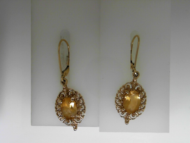 Estate  Yellow Gold 14 Karat Filigree Oval Citrine Dangle   Earrings