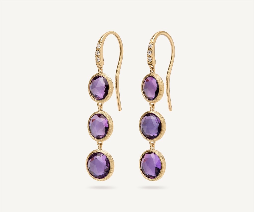 Marco Bicego 18 Karat Yellow Gold Jaipur Color Amethyst Earrings With Diamonds 0.04Cts