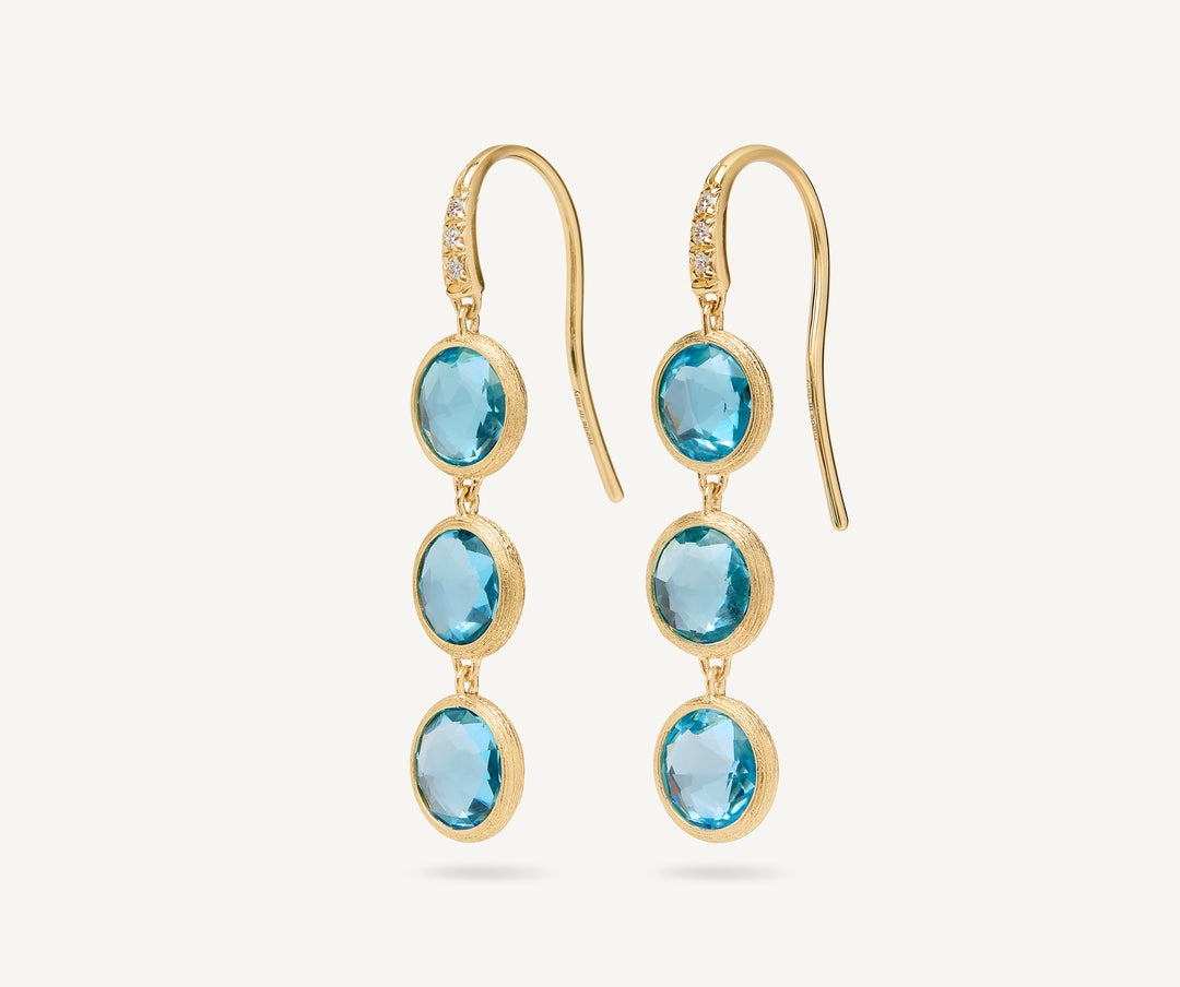 Marco Bicego 18 Karat Yellow Gold Jaipur Color Topaz Earrings With Diamonds 0.04Cts