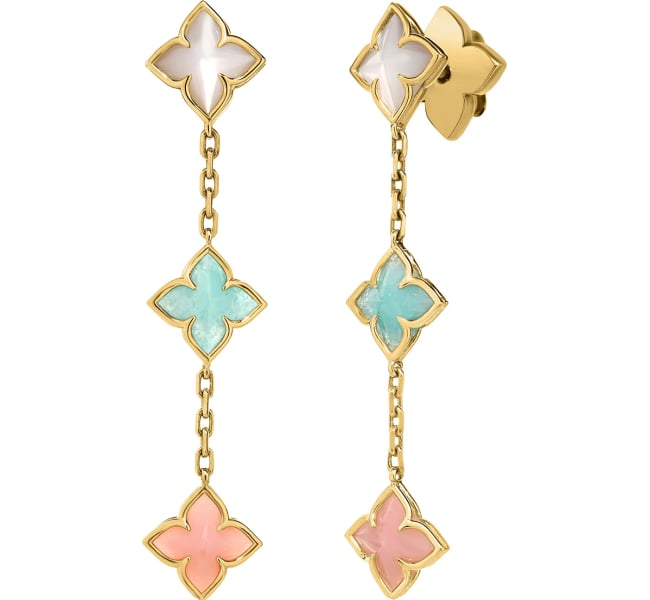 Roberto Coin 18 Karat Yellow Gold Venetian Princess Carnival  Mother Of Pearl ,Amazonite, And Pink Opal Dangle Earrings