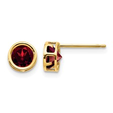 14 Karat Yellow Gold 5.0 mm Round Garnet Bezel Set Earrings