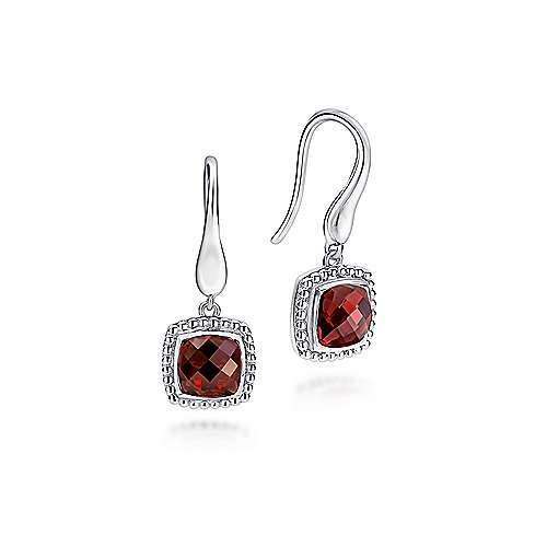 Gabriel & Co:Sterling Silver Earrings with Cushion Cut Garnet Drops