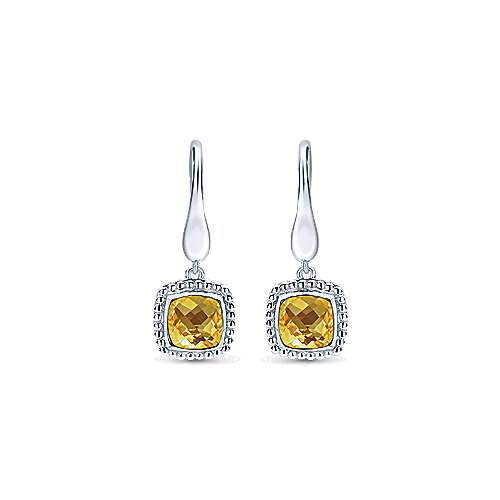 Gabriel & Co Sterling Silver Earrings with Cushion Cut Citrine Drops