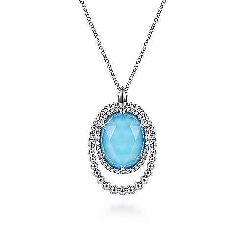 Gabriel& Co: Sterling Silver Rock Crystal, Turquoise And White Sapphire Bujukan Pendant 17