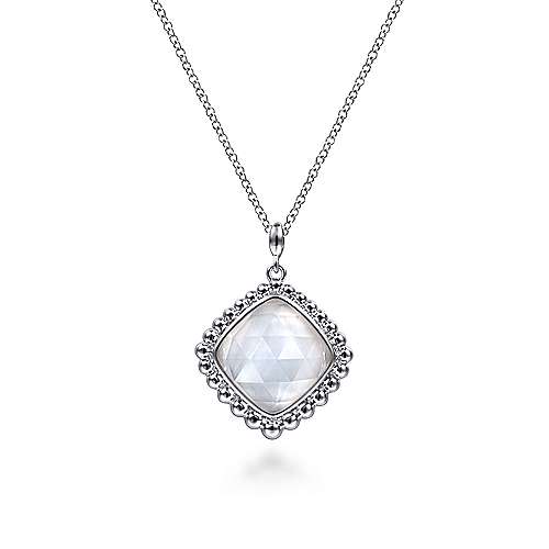 Gabriel & Co:Sterling Silver Rock Crystal and White Mother of Pearl Pendant Necklace