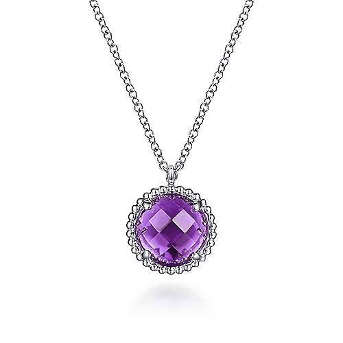 Gabriel & Co:Sterling Silver Amethyst Center and Bujukan Frame Pendant Necklace 17.5