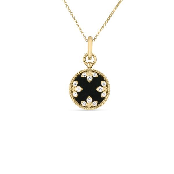 Roberto Coin 18 Karat Yellow Gold Colored Medallions Small Diamond And Black Jade Necklace 18 Inch 17 mm