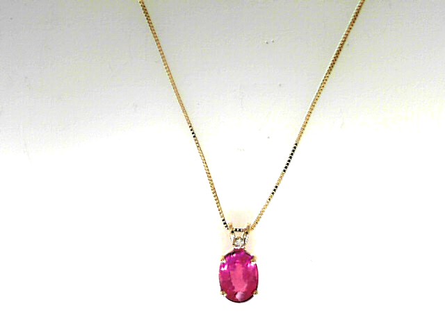 Yellow Gold 14 Karat Pendant With One 1.88Ct Oval Tourmaline with diamond accent