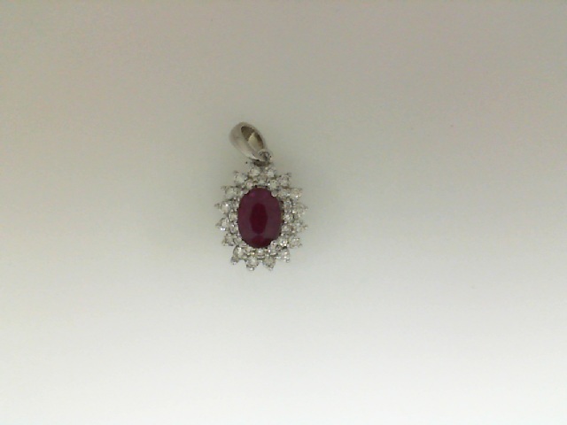 14 Karat White Gold  Ruby And Diamond Double Halo Pendant On 18  Inch