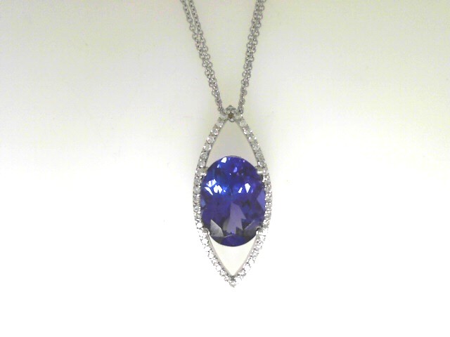 14 Karat White Gold  Pendant With One 5.66Ct Oval Tanzanite And 48=0.34Tw Round H/I Si2 Diamonds On18 Karat Double Cable Chain
Length: 18.5