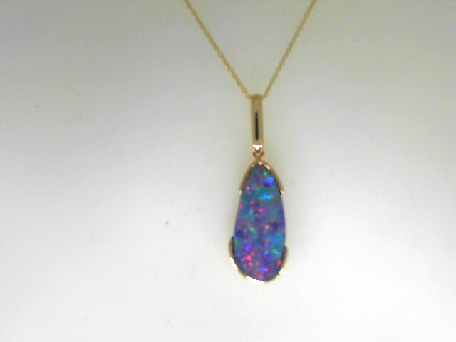 14 Karat Yellow Gold Australian Opal Doublet Pendant
Length:18