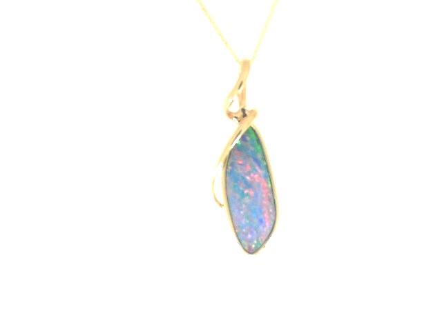 14 Karat Yellow Gold Swirl Design Australian Opal Doublet Pendant