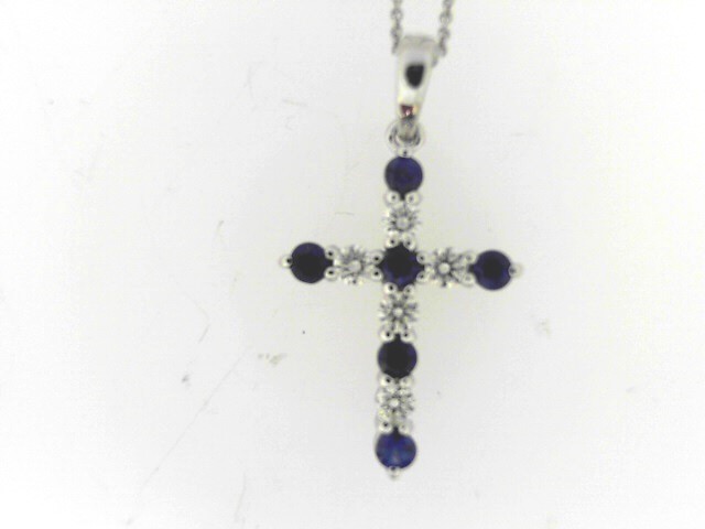 14 Karat White Gold 14 Karat Cross Pendant With 6=0.36Tw Round Sapphires And 5=0.23Tw Round Diamonds
Length: 18