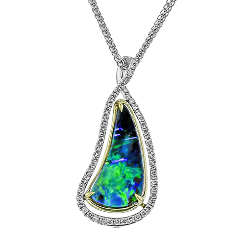 Simon G 18 Karat White/Yellow Gold 3.75 Cts Opal And 0.35 Ct Diamond Pendant
19 Inch Wheat Chain