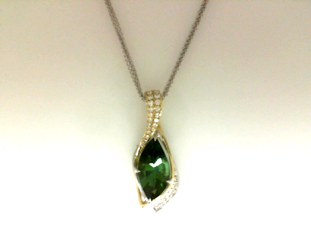 Simon G 18 Karat White And Yellow Gold 2.73 cts Green Tourmaline And 0.20 ct Diamond Pendant
19 inch wheat chain