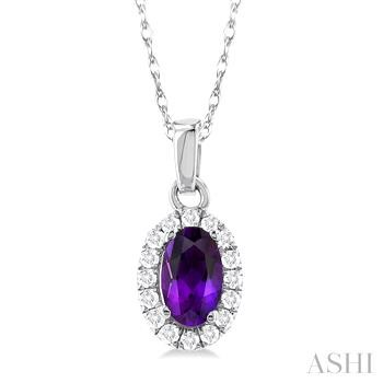 10 Karat White Gold 5X3 Amethyst & Halo Single Cut Diamond Pendant 0.07 Ct
Length: 18 Inch