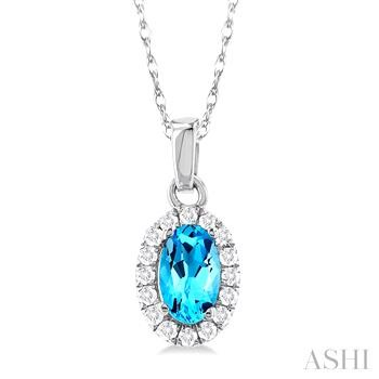 10 Karat White Gold 5X3 Blue Topaz & Halo Single Cut Diamond Pendant 0.07 Ct
Length: 18 Inch