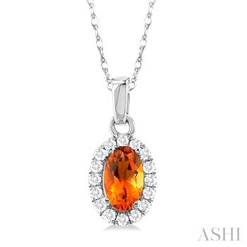 10 Karat White Gold 5X3 Citrine & Halo Single Cut Diamond Pendant 0.07 Ct
Length: 18 Inch