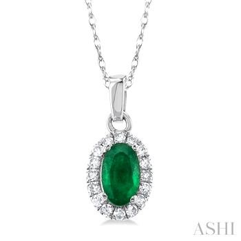10 Karat White Gold 5X3 Emerald & Halo Single Cut Diamond Pendant 0.07 Ct
Length: 18 Inch