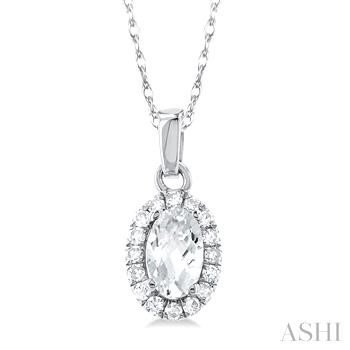 10 Karat White Gold 5X3 White Topaz & Halo Single Cut Diamond Pendant 0.07 Ct
Length: 18 Inch