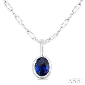 14 Karat White Gold 6 X 4 Oval Bezel Set Sapphire Pendant 
18 inch petite paperclip
