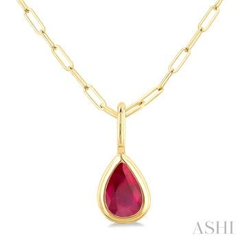 14 Karat Yellow Gold 6 X 4 Pear Shape Ruby Bezel Pendant
18 inch petite paperclip