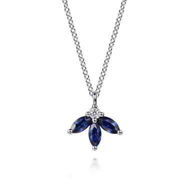 Gabriel & Co14 Karat White Gold Floral Diamond 0.04Tw And Sapphire 0.43Tw Pendant Necklace
17.5
