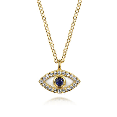 Gabriel & Co14 Karat Yellow Gold Diamond and Sapphire Evil-Eye Pendant Necklace with White Enamel
Sapphire 0.04Tw/Diamond 0.08Tw