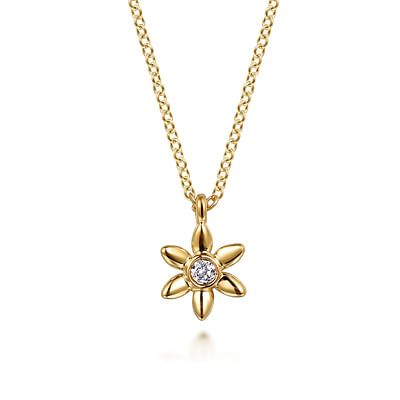 Gabriel & Co14 Karat Yellow Gold White Sapphire Floral Pendant Necklace-0.05ct
Length:17.5