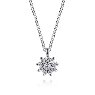 Gabriel & Co14 Karat White Gold White Sapphire Cluster Pendant Necklace -0.22ct
Length17.5